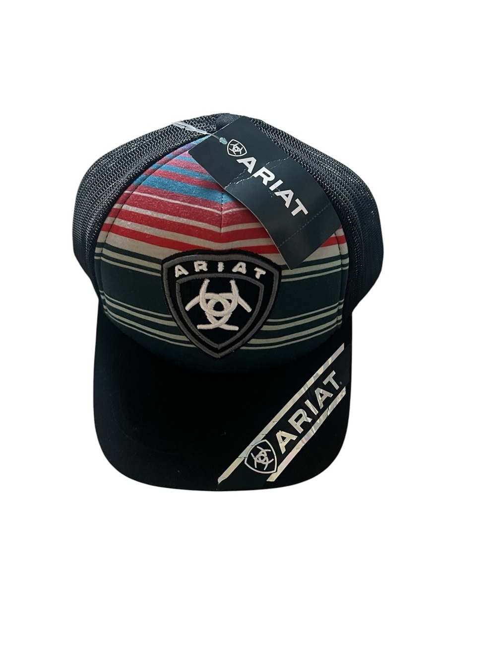 Ariat Black Brim Striped Front Trucker Hat